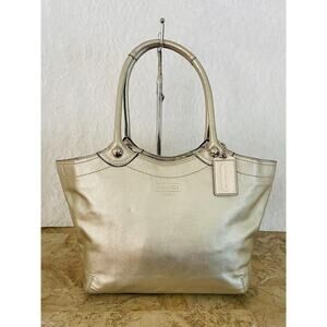 Coach bleecker Legacy metallic light silver-gold ergo shoulder bag tote F14384
